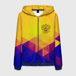 Толстовка 3D на молнии мужская Желтая геометрия - спорт Россия с гербом, цвет: 3D-синий