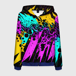 Толстовка 3D на молнии мужская Разноцветная неоновая абстракция - нейроарт, цвет: 3D-синий