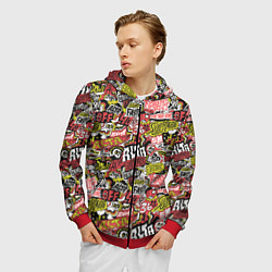 Толстовка 3D на молнии мужская Супер мото паттерн с надписями и черепками, цвет: 3D-красный — фото 2