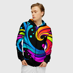 Толстовка 3D на молнии мужская Joy wave - ai art fantasy, цвет: 3D-черный — фото 2