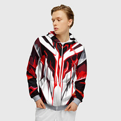 Толстовка 3D на молнии мужская Хаотичная красно-белая абстракция на чёрном фоне, цвет: 3D-меланж — фото 2