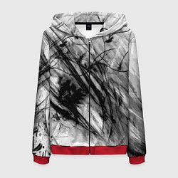 Толстовка 3D на молнии мужская Серый абстрактный серо-черный шрих, цвет: 3D-красный