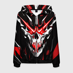 Толстовка 3D на молнии мужская Абстрактный белый череп и красные полосы, цвет: 3D-черный
