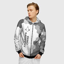 Толстовка 3D на молнии мужская Assassins Creed - white gradient по-вертикали, цвет: 3D-черный — фото 2