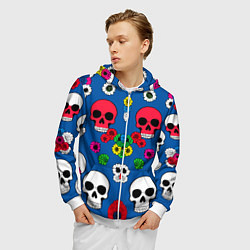 Толстовка 3D на молнии мужская Паттерн из цветных черепков муэрто - нейроарт, цвет: 3D-белый — фото 2