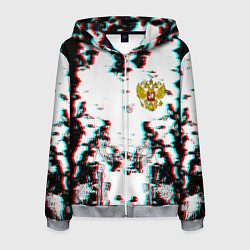Толстовка 3D на молнии мужская Герб РФ глитч краски, цвет: 3D-меланж