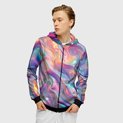 Толстовка 3D на молнии мужская Перламутровый голографический градиент, цвет: 3D-черный — фото 2