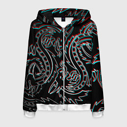 Мужская толстовка на молнии Драконы глитч киберпанк