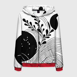 Толстовка 3D на молнии мужская Растительная абстракция black and white, цвет: 3D-красный