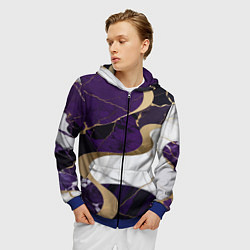 Толстовка 3D на молнии мужская Фиолетовый с белым и золотым, цвет: 3D-синий — фото 2