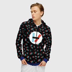 Толстовка 3D на молнии мужская Twenty one pilots glitch, цвет: 3D-синий — фото 2