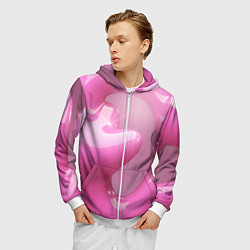 Толстовка 3D на молнии мужская Розовые краски абстракция, цвет: 3D-белый — фото 2