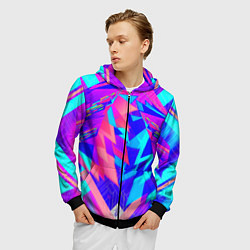 Толстовка 3D на молнии мужская Неоновая текстура грани, цвет: 3D-черный — фото 2