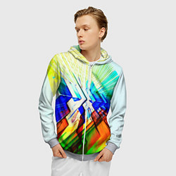 Толстовка 3D на молнии мужская Неоновая абстракция стекло, цвет: 3D-меланж — фото 2