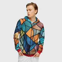 Толстовка 3D на молнии мужская Мозаика цветное стекло, цвет: 3D-красный — фото 2