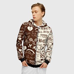 Толстовка 3D на молнии мужская Lil peep retro pattern, цвет: 3D-черный — фото 2