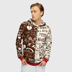 Толстовка 3D на молнии мужская Lil peep retro pattern, цвет: 3D-красный — фото 2