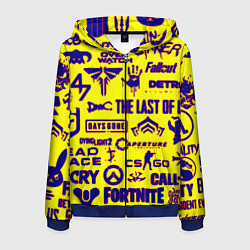 Толстовка 3D на молнии мужская Логотипы игр на жёлтом, цвет: 3D-синий