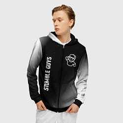 Толстовка 3D на молнии мужская Stumble Guys glitch на темном фоне вертикально, цвет: 3D-черный — фото 2