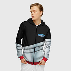 Толстовка 3D на молнии мужская FORD metal texture, цвет: 3D-красный — фото 2
