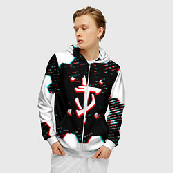 Толстовка 3D на молнии мужская Doom hexagon glitch color, цвет: 3D-белый — фото 2
