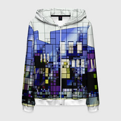 Толстовка 3D на молнии мужская Городской пейзаж, цвет: 3D-белый