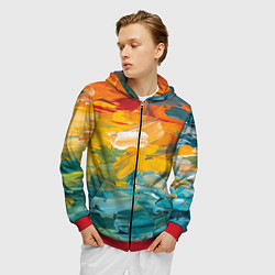 Толстовка 3D на молнии мужская Хаотичный цветные мазки краски, цвет: 3D-красный — фото 2
