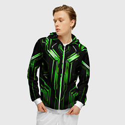 Толстовка 3D на молнии мужская Green stripes on a black background, цвет: 3D-белый — фото 2