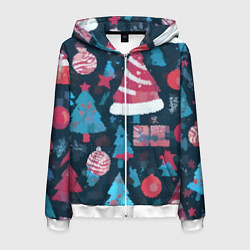 Толстовка 3D на молнии мужская Плюшевая новогодняя абстракция, цвет: 3D-белый