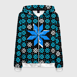 Толстовка 3D на молнии мужская Сине-белые звёзды на чёрном фоне, цвет: 3D-белый