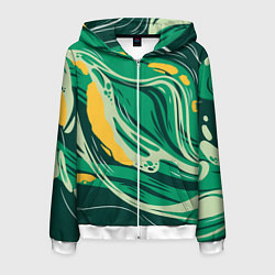 Толстовка 3D на молнии мужская Абстрактные полосы в зелёных тонах, цвет: 3D-белый