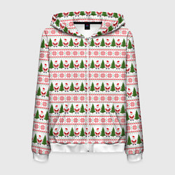 Толстовка 3D на молнии мужская Дед Мороз и ёлки, цвет: 3D-белый