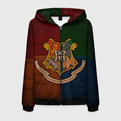 Толстовка 3D на молнии мужская Hogwarts emblem, цвет: 3D-черный