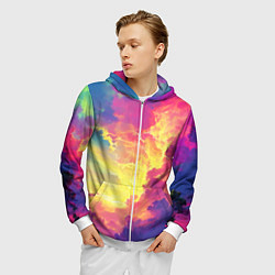 Толстовка 3D на молнии мужская Розовые облака на синем небе, цвет: 3D-белый — фото 2