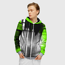 Толстовка 3D на молнии мужская Зелёно-чёрный гранж на белом фоне, цвет: 3D-меланж — фото 2