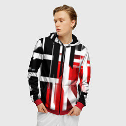 Толстовка 3D на молнии мужская Чёрно-красные вертикальные и горизонтальные полосы, цвет: 3D-красный — фото 2
