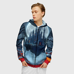 Толстовка 3D на молнии мужская Замок Дракулы и неоновые грибы - нейроарт фантазия, цвет: 3D-красный — фото 2