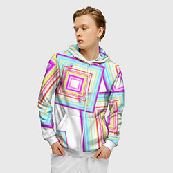 Толстовка 3D на молнии мужская Абстрактные квадраты, цвет: 3D-белый — фото 2