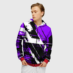 Толстовка 3D на молнии мужская Diagonal black and white stripes on a purple backg, цвет: 3D-красный — фото 2