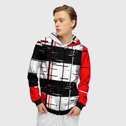 Толстовка 3D на молнии мужская Чёрные и красные полосы на белом фоне, цвет: 3D-черный — фото 2