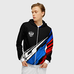 Толстовка 3D на молнии мужская Герб России - спортивная абстракция, цвет: 3D-белый — фото 2