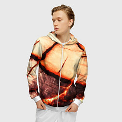 Толстовка 3D на молнии мужская Трещины на абстрактном красном фоне, цвет: 3D-белый — фото 2