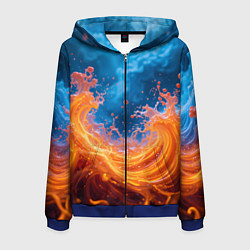 Толстовка 3D на молнии мужская Яркое пламя в воде, цвет: 3D-синий
