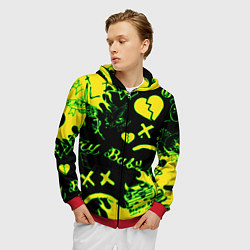 Толстовка 3D на молнии мужская Lil Peep кислотные автографы, цвет: 3D-красный — фото 2
