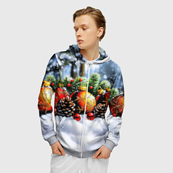 Толстовка 3D на молнии мужская Красные и желтый новогодние шары, цвет: 3D-меланж — фото 2