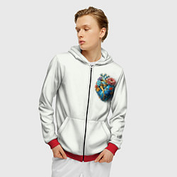Толстовка 3D на молнии мужская Металлическое сердце кораллы и цветы, цвет: 3D-красный — фото 2