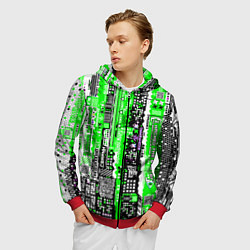 Толстовка 3D на молнии мужская Киберпанк паттерн зелёный, цвет: 3D-красный — фото 2