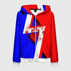 Толстовка 3D на молнии мужская Манчестер юнайтед геомтерия, цвет: 3D-белый