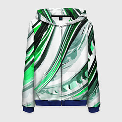 Мужская толстовка на молнии Волнистая бело-зелёная абстракция
