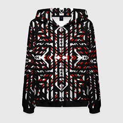 Толстовка 3D на молнии мужская Чёрно-красные диагональные полосы на белом фоне, цвет: 3D-черный